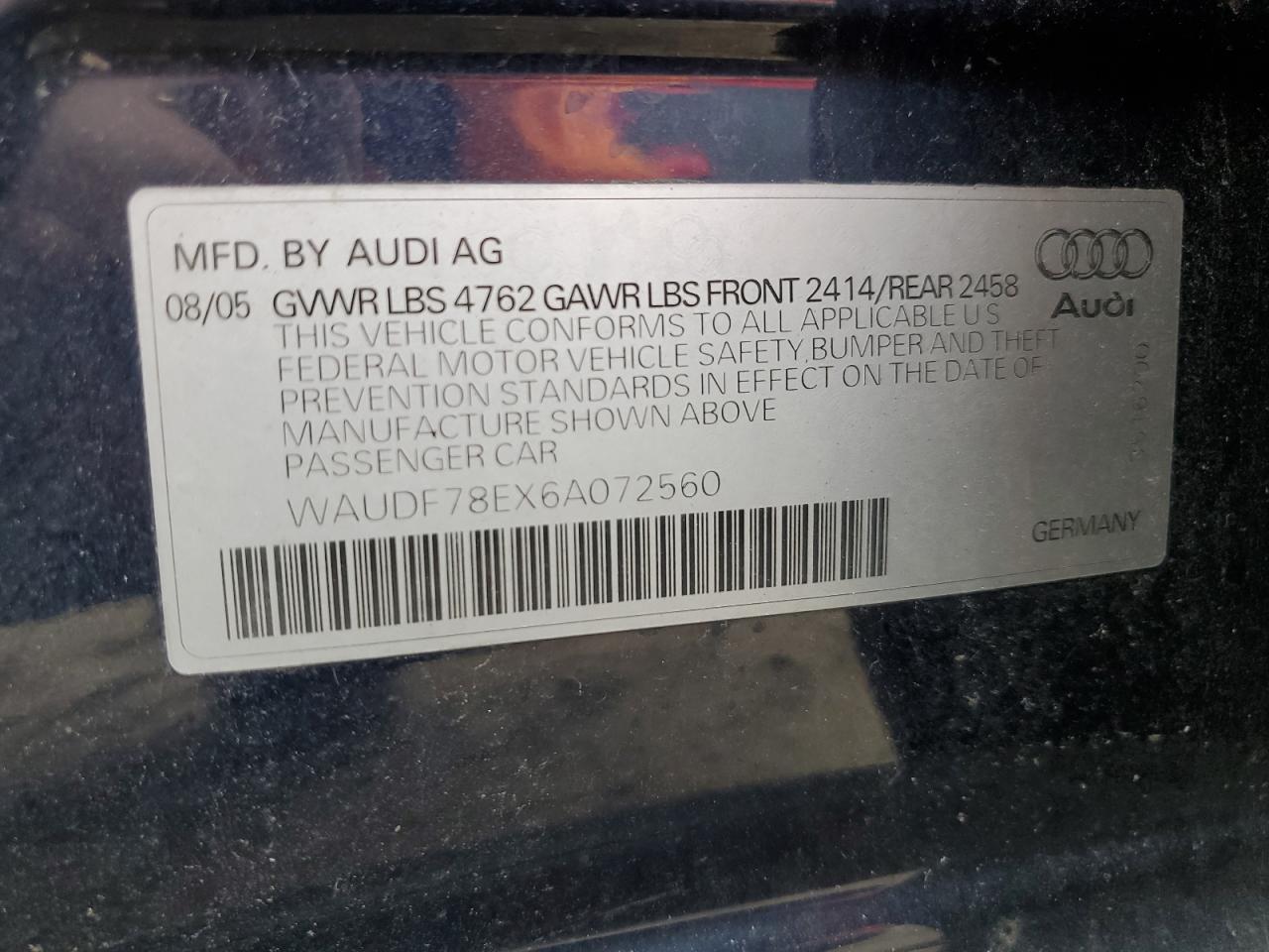 Photo 11 VIN: WAUDF78EX6A072560 - AUDI A4 