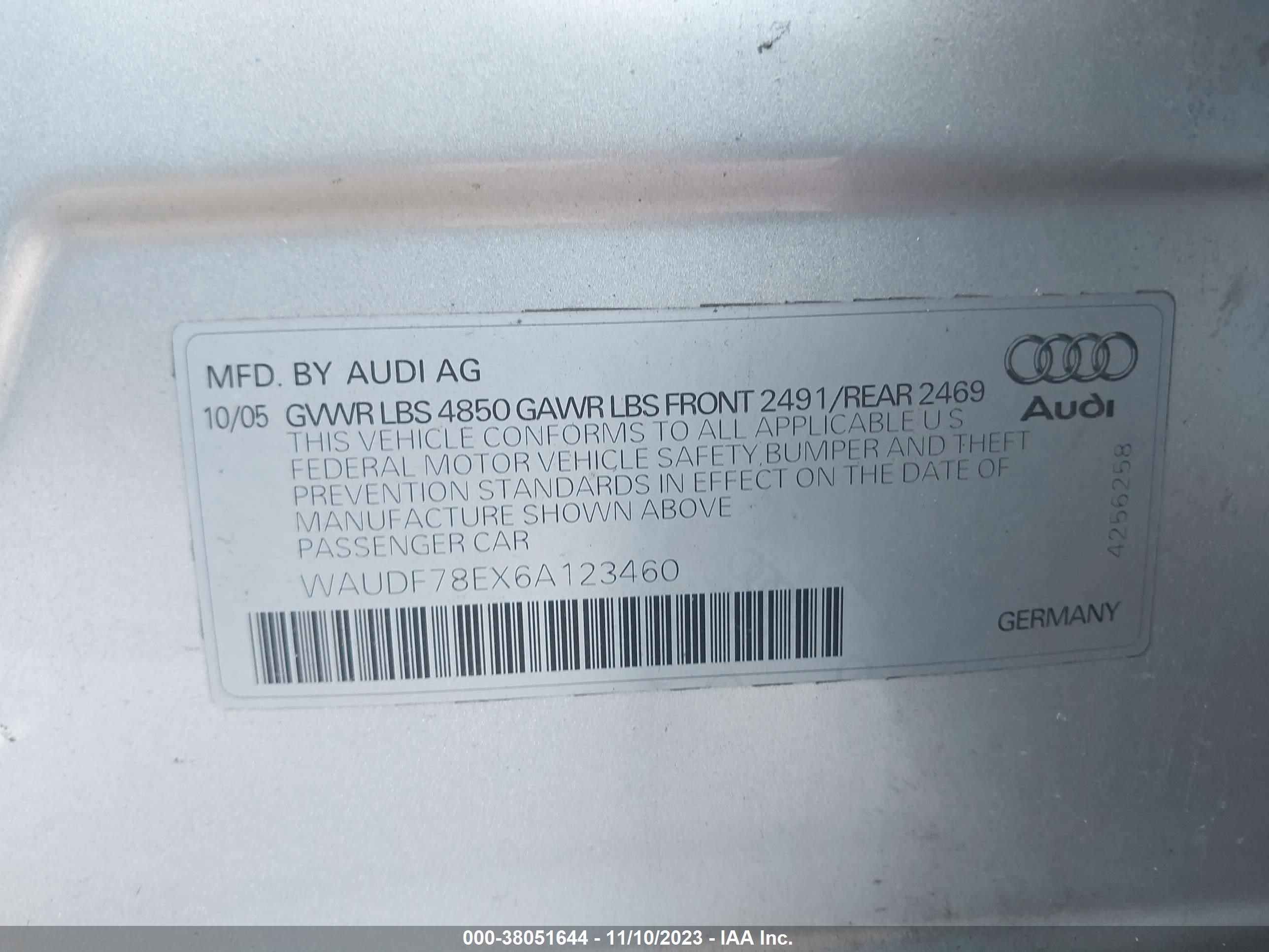 Photo 8 VIN: WAUDF78EX6A123460 - AUDI A4 