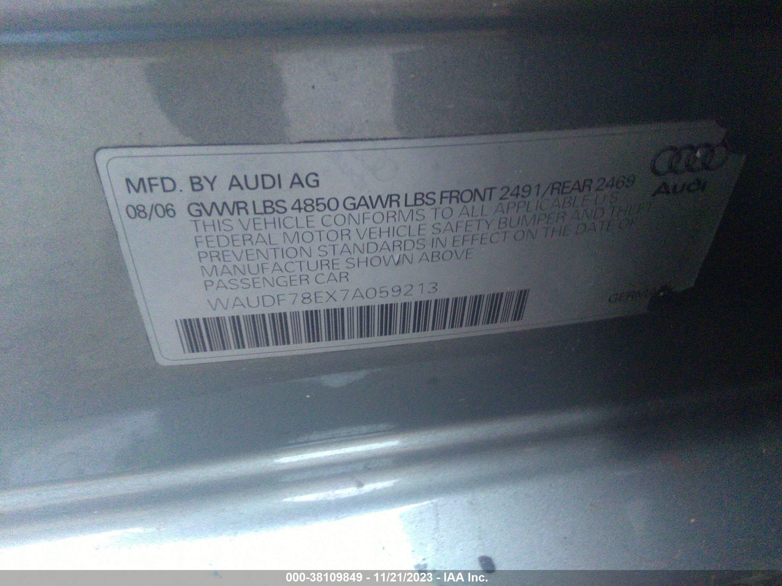 Photo 8 VIN: WAUDF78EX7A059213 - AUDI A4 