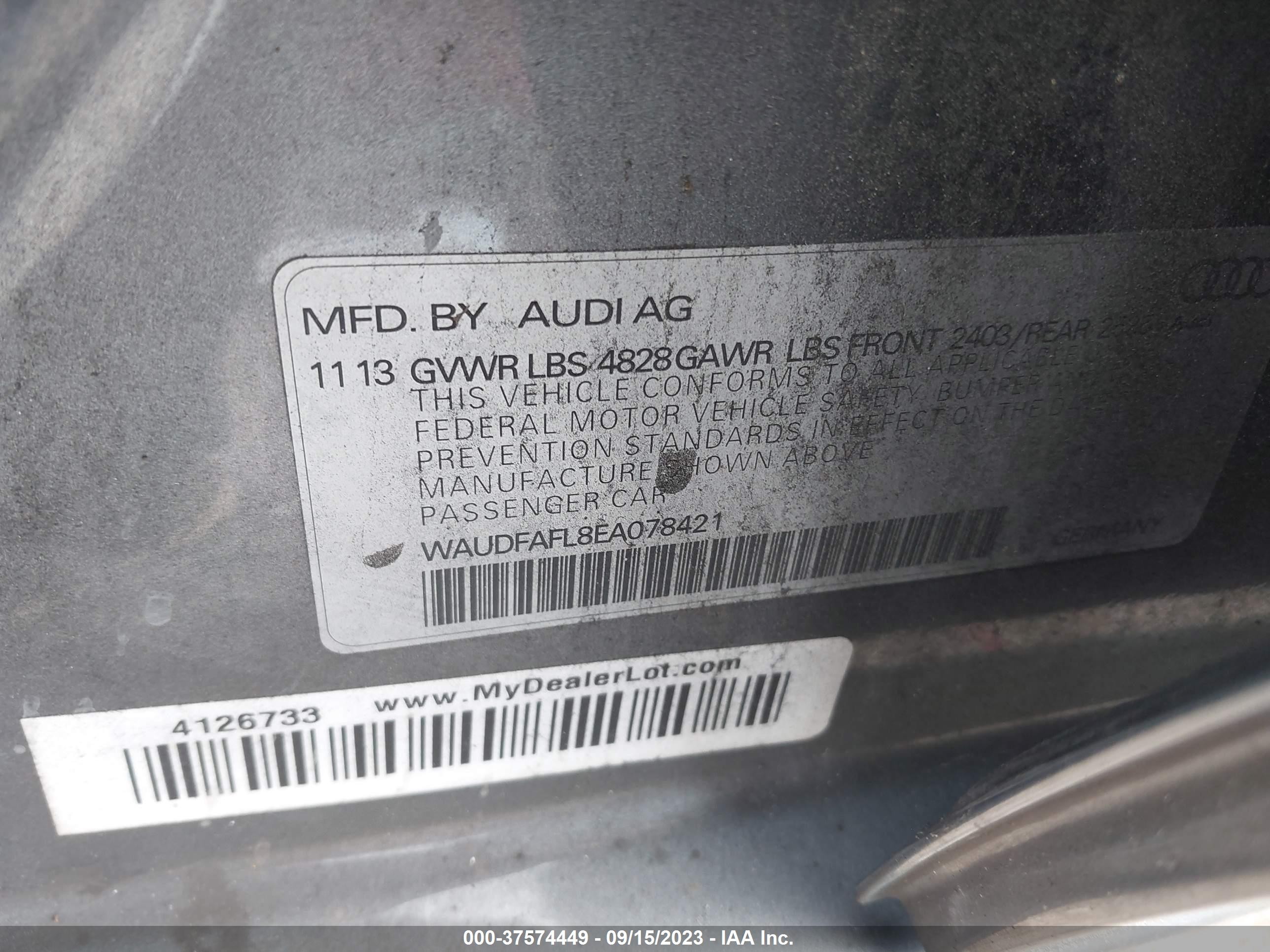 Photo 8 VIN: WAUDFAFL8EA078421 - AUDI A4 