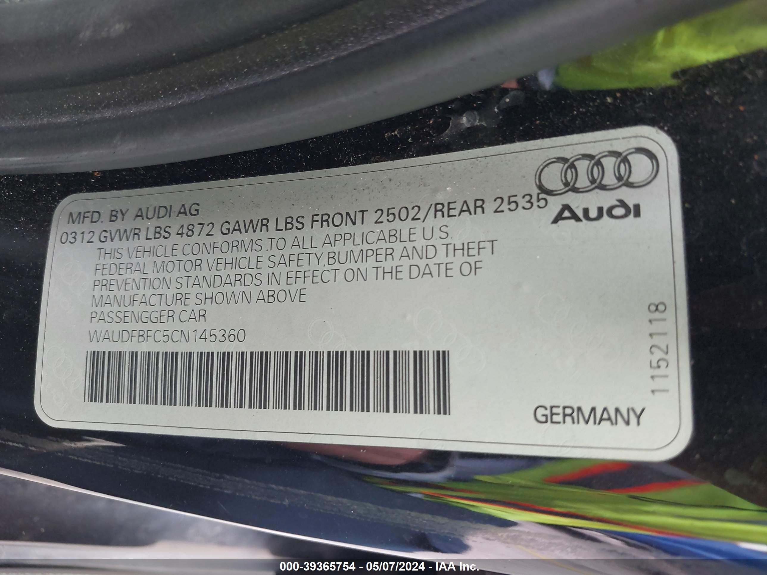 Photo 8 VIN: WAUDFBFC5CN145360 - AUDI A6 