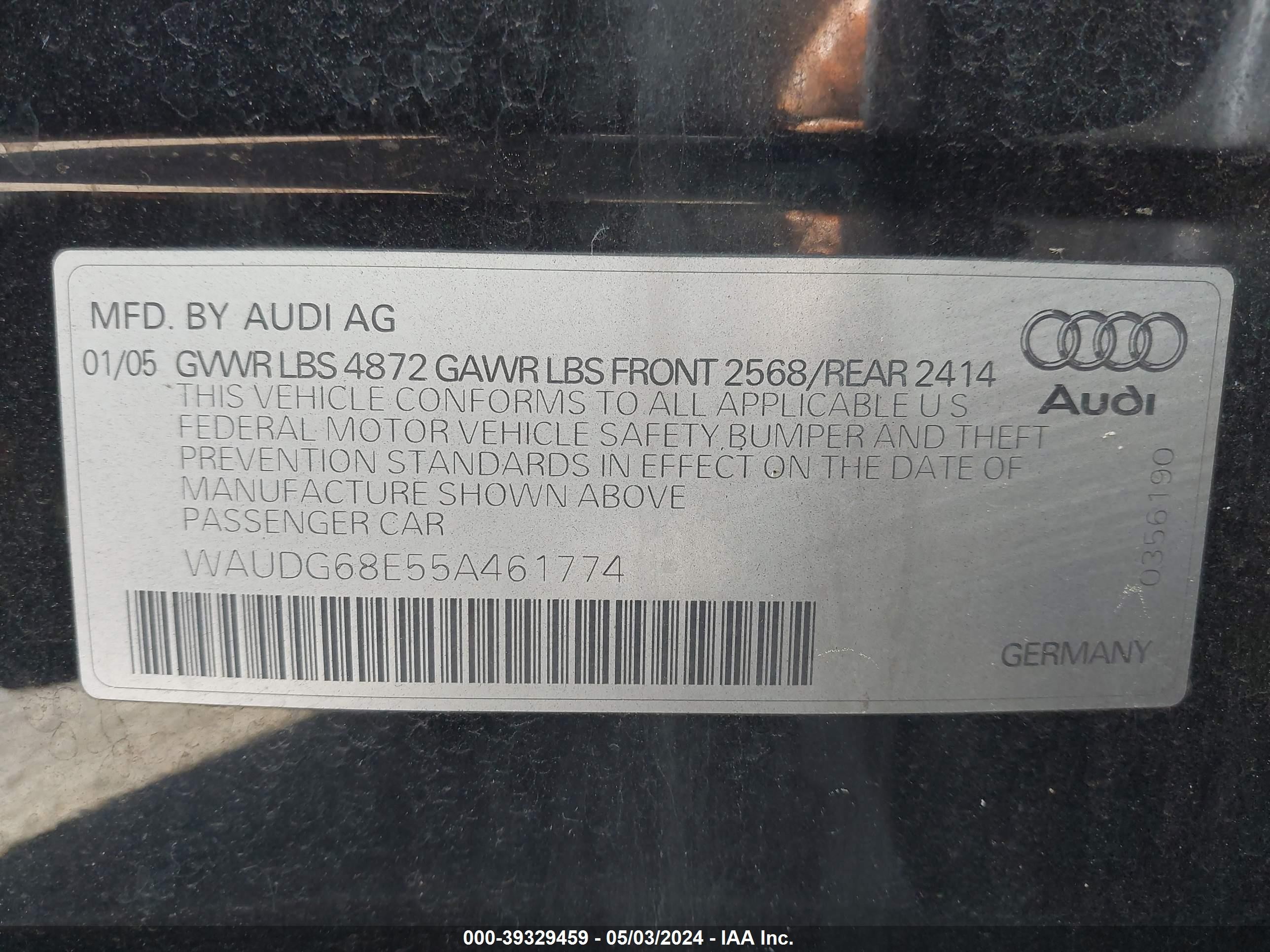 Photo 8 VIN: WAUDG68E55A461774 - AUDI A4 