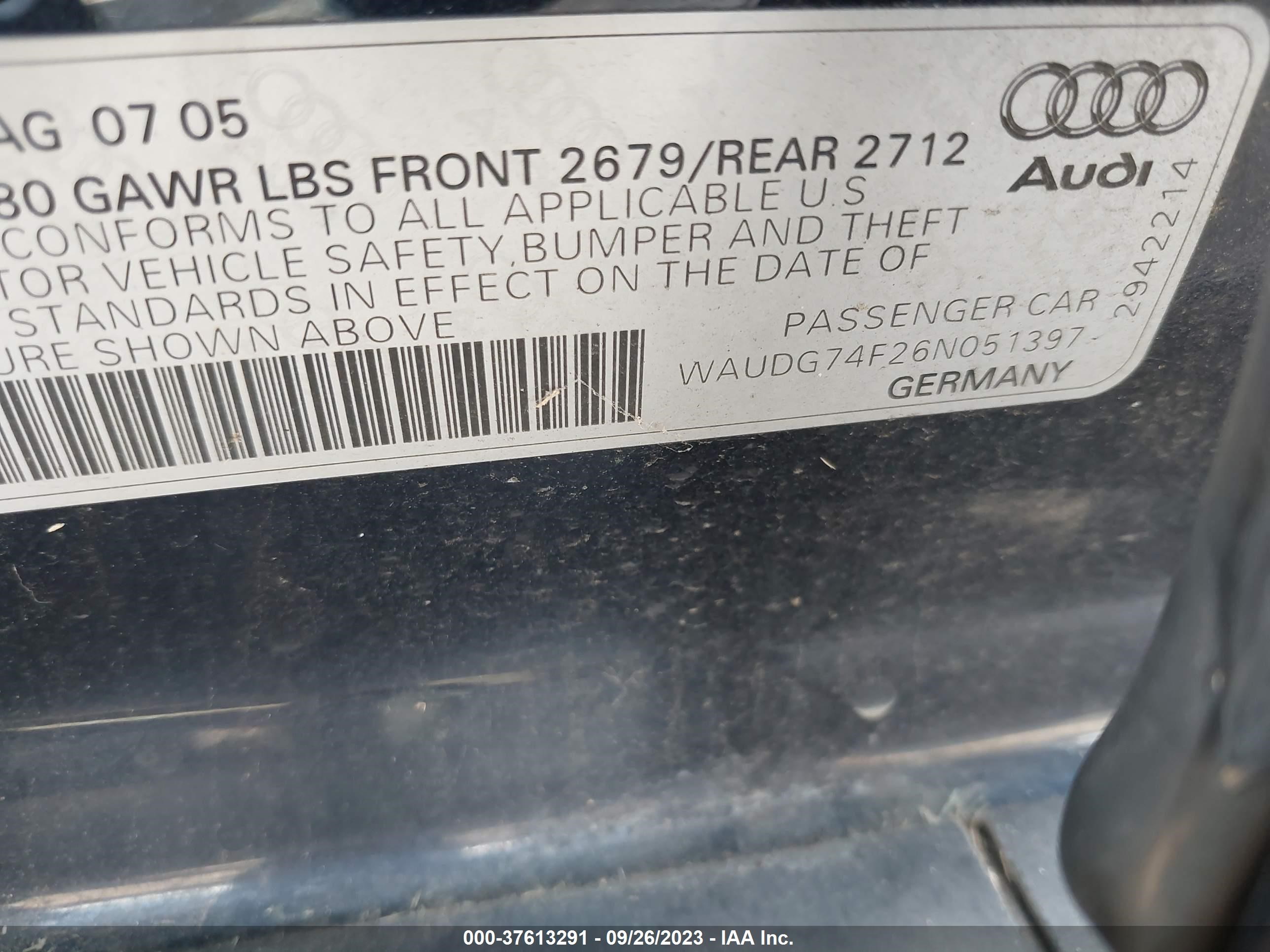 Photo 8 VIN: WAUDG74F26N051397 - AUDI A6 