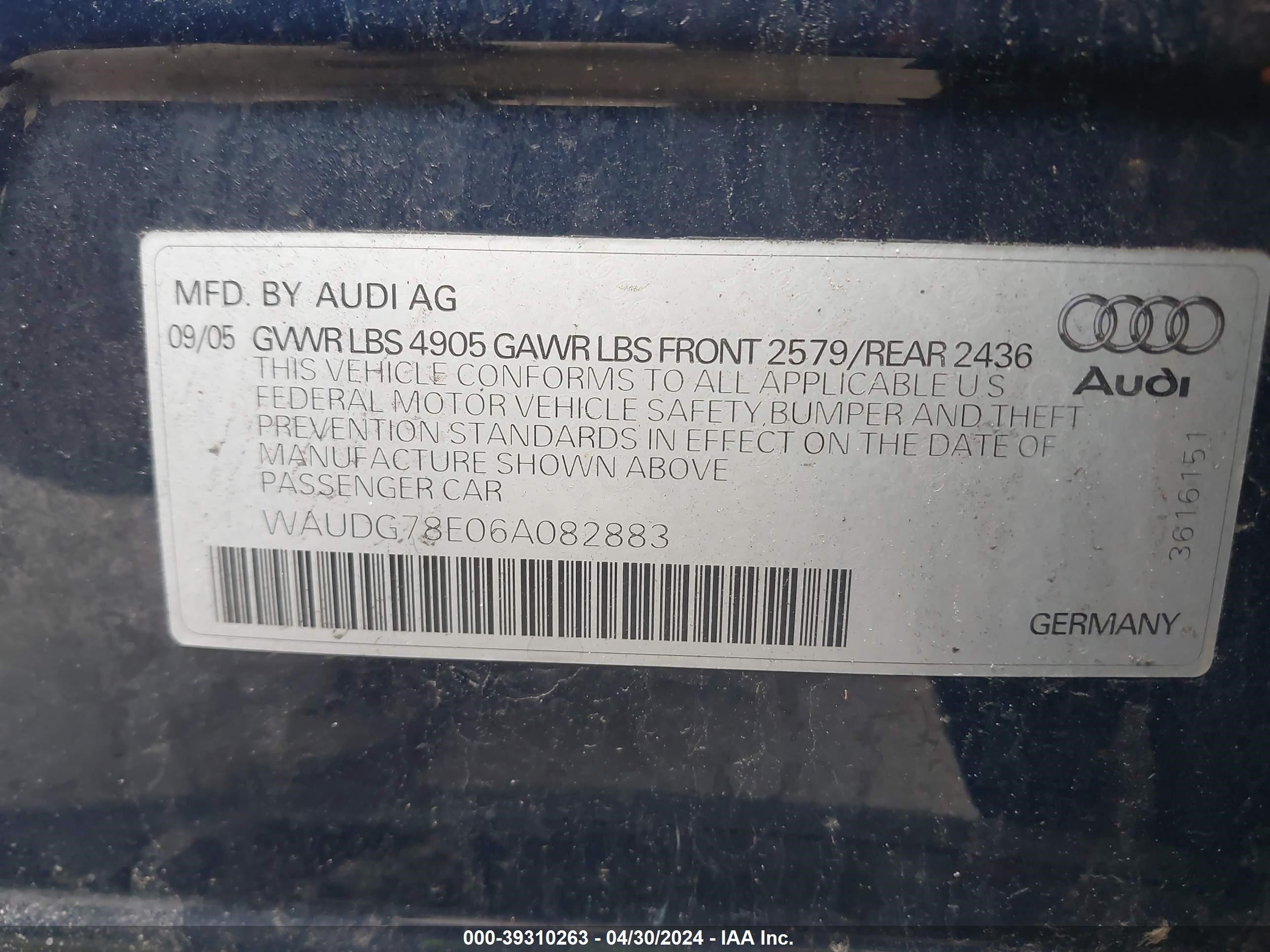 Photo 8 VIN: WAUDG78E06A082883 - AUDI A4 