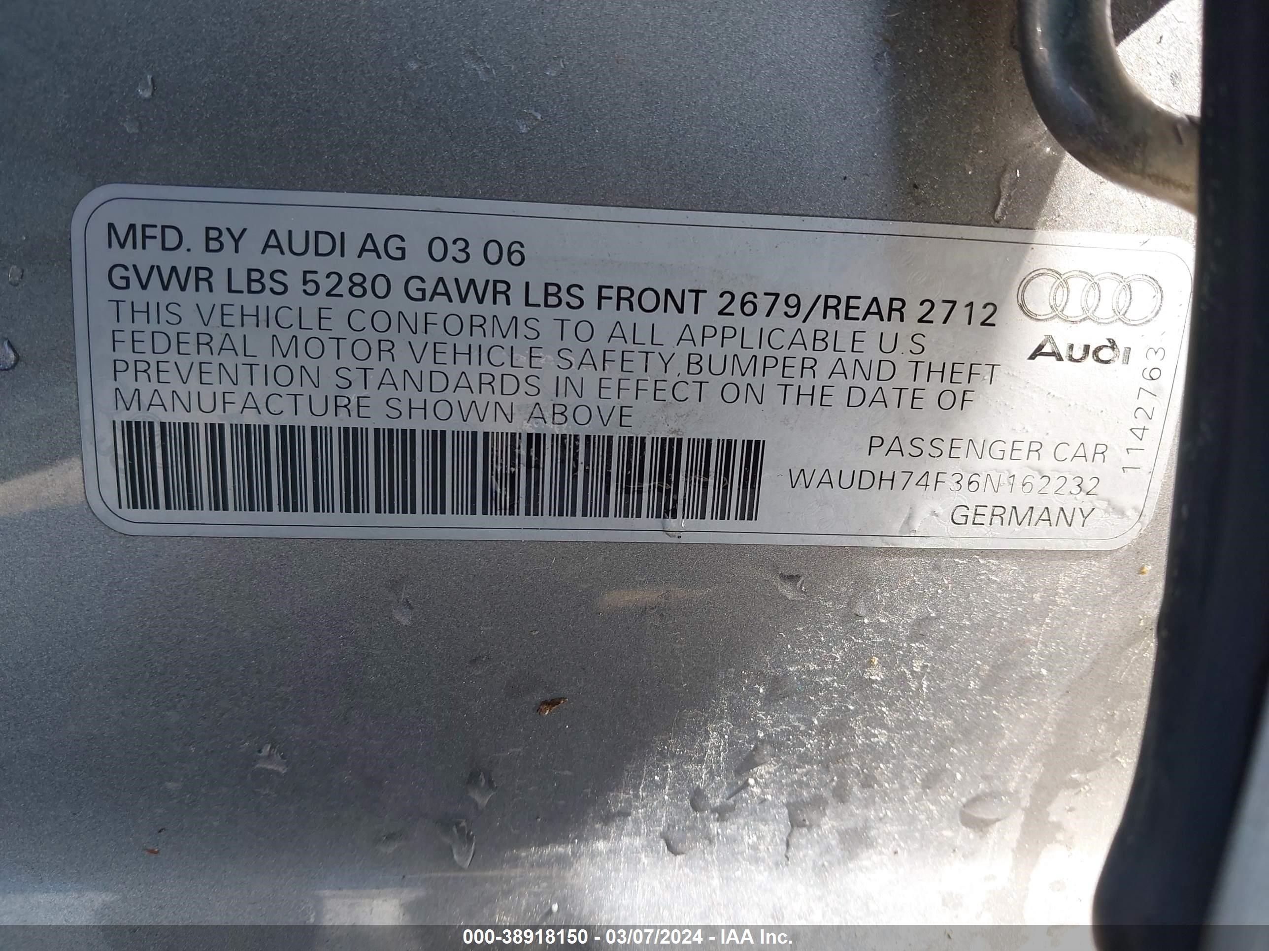 Photo 8 VIN: WAUDH74F36N162232 - AUDI A6 