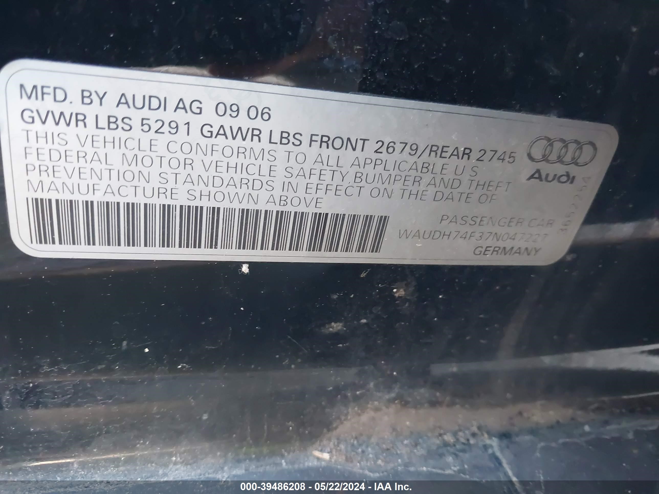 Photo 8 VIN: WAUDH74F37N047227 - AUDI A6 