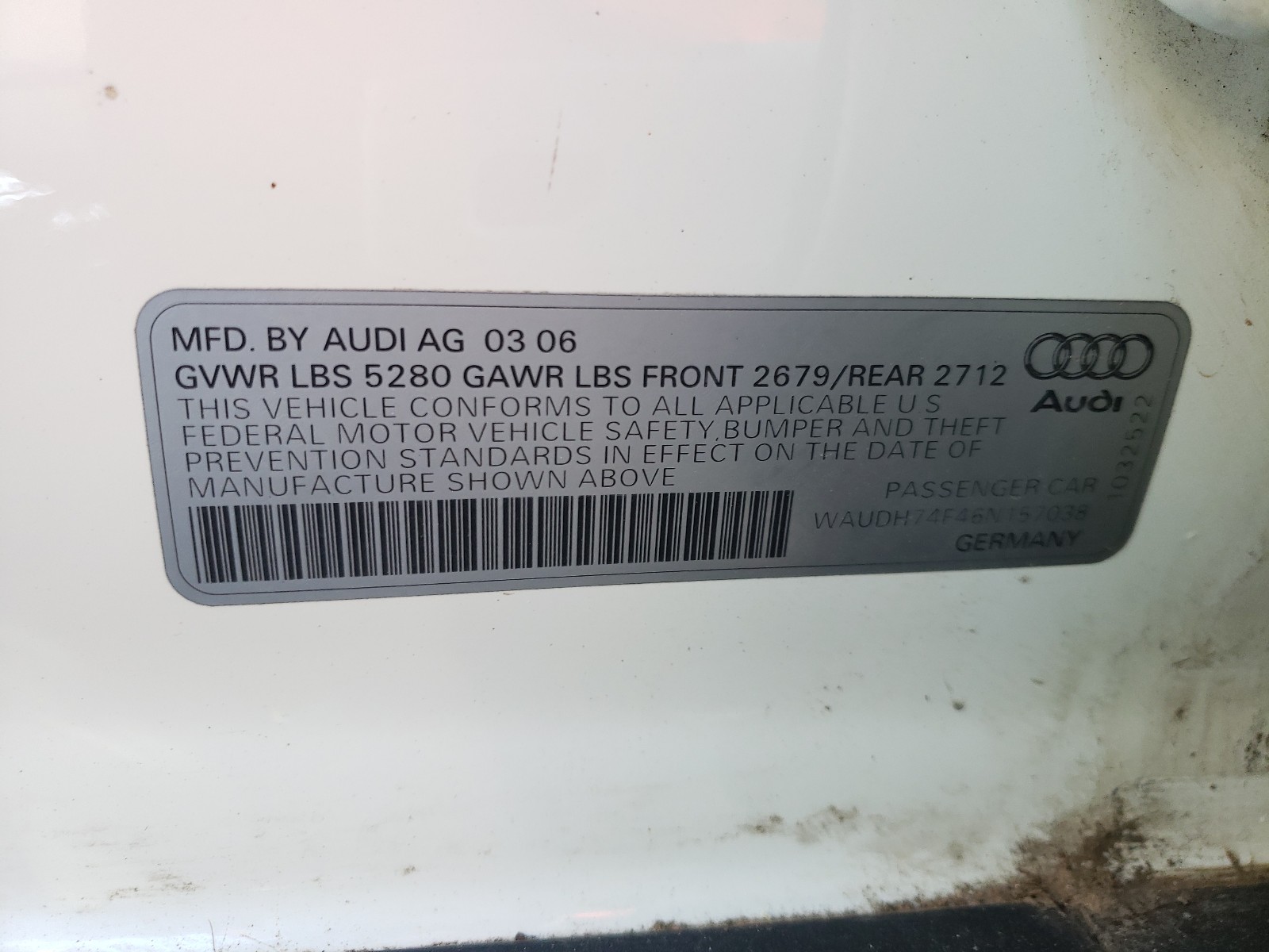 Photo 9 VIN: WAUDH74F46N157038 - AUDI A6 3.2 QUA 