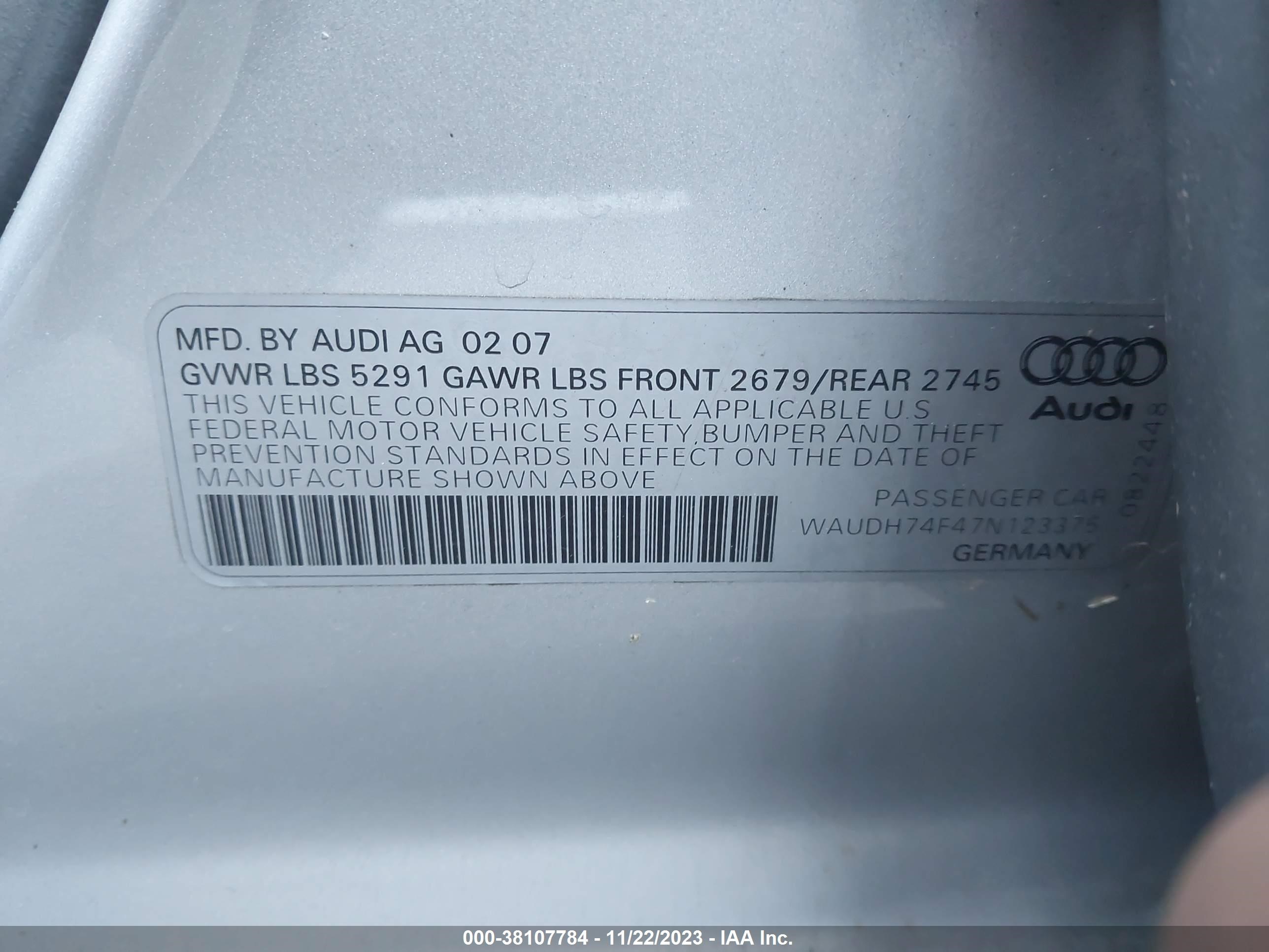 Photo 8 VIN: WAUDH74F47N123375 - AUDI A6 