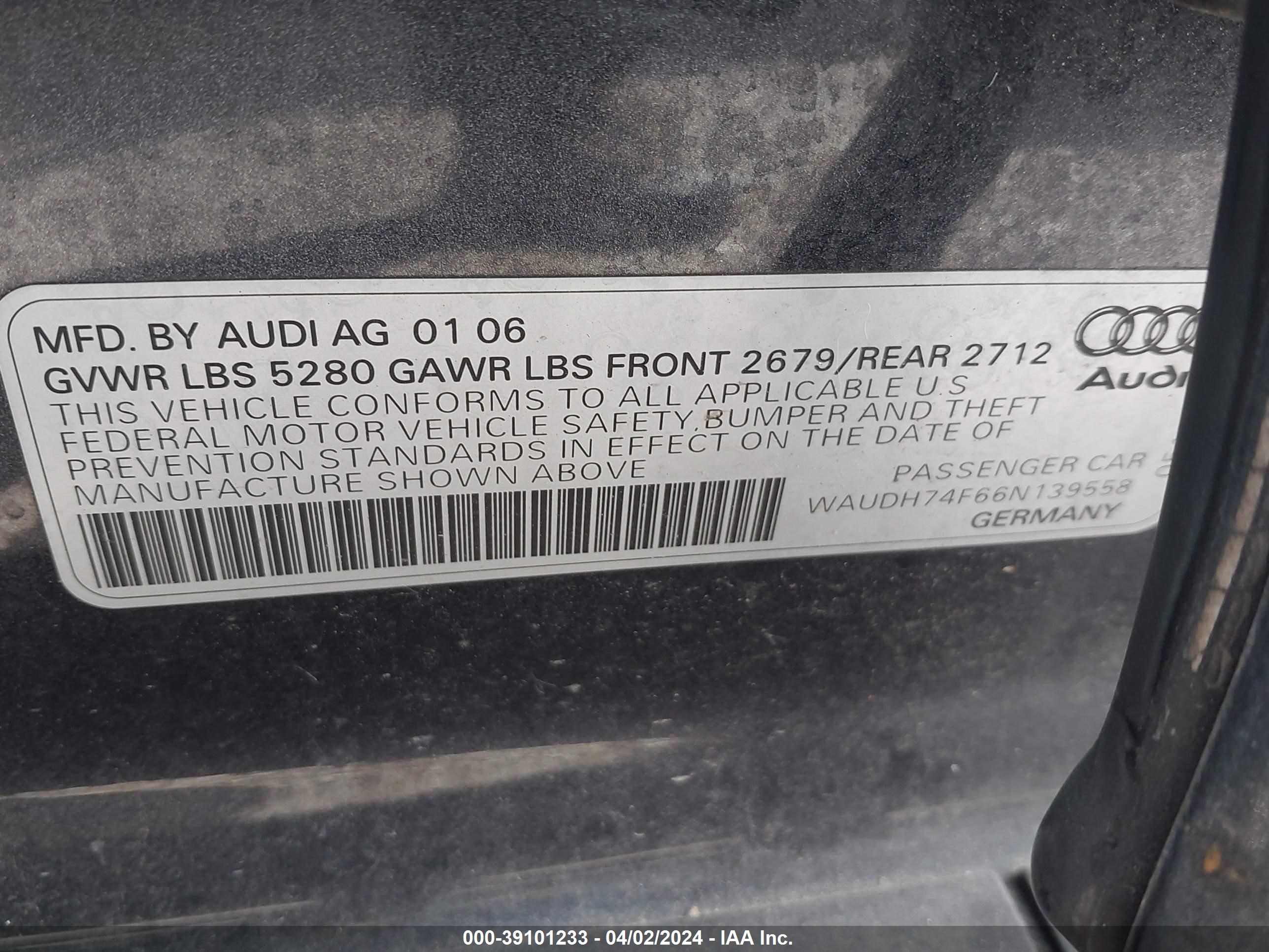 Photo 8 VIN: WAUDH74F66N139558 - AUDI A6 