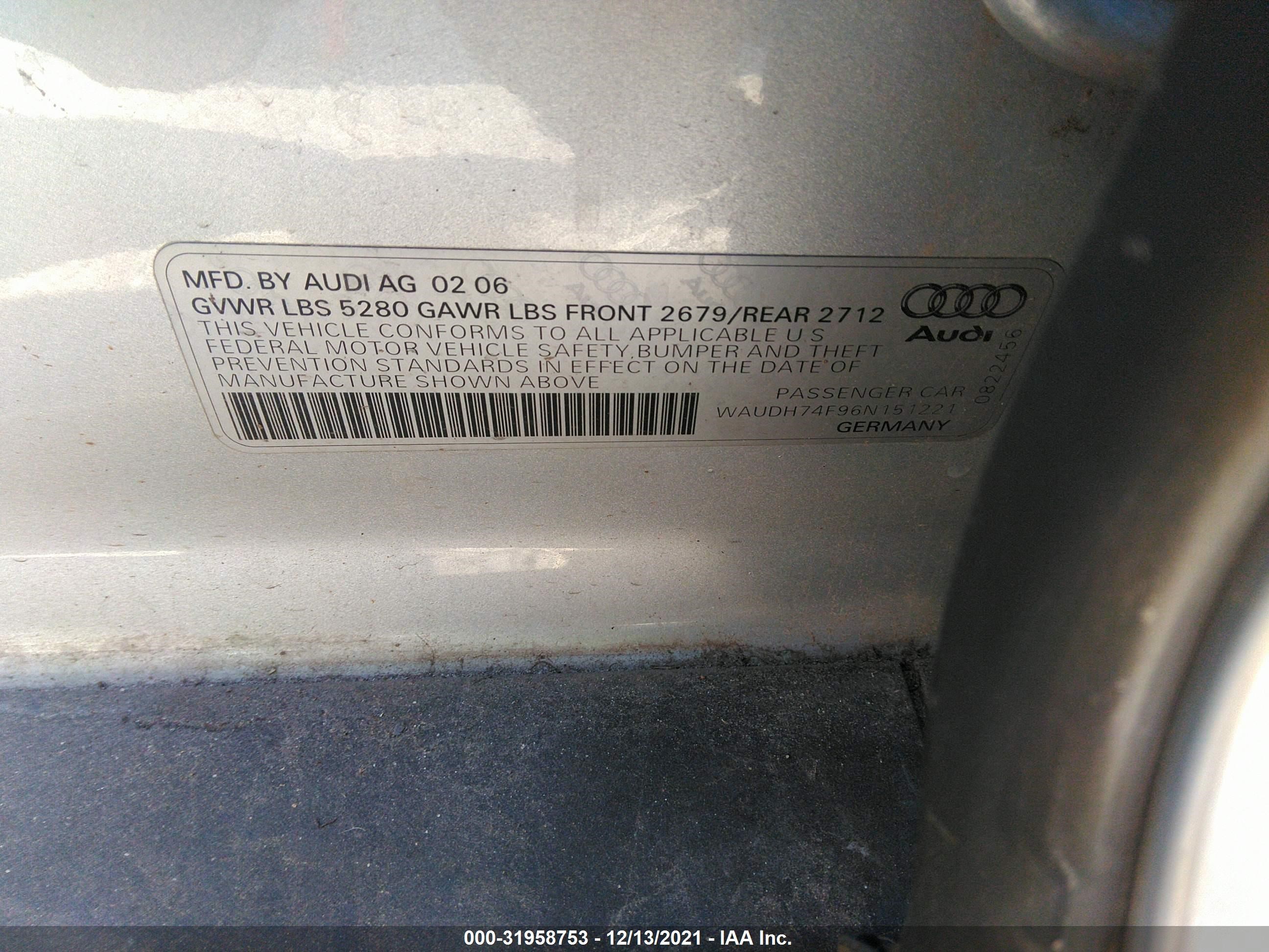 Photo 8 VIN: WAUDH74F96N151221 - AUDI A6 