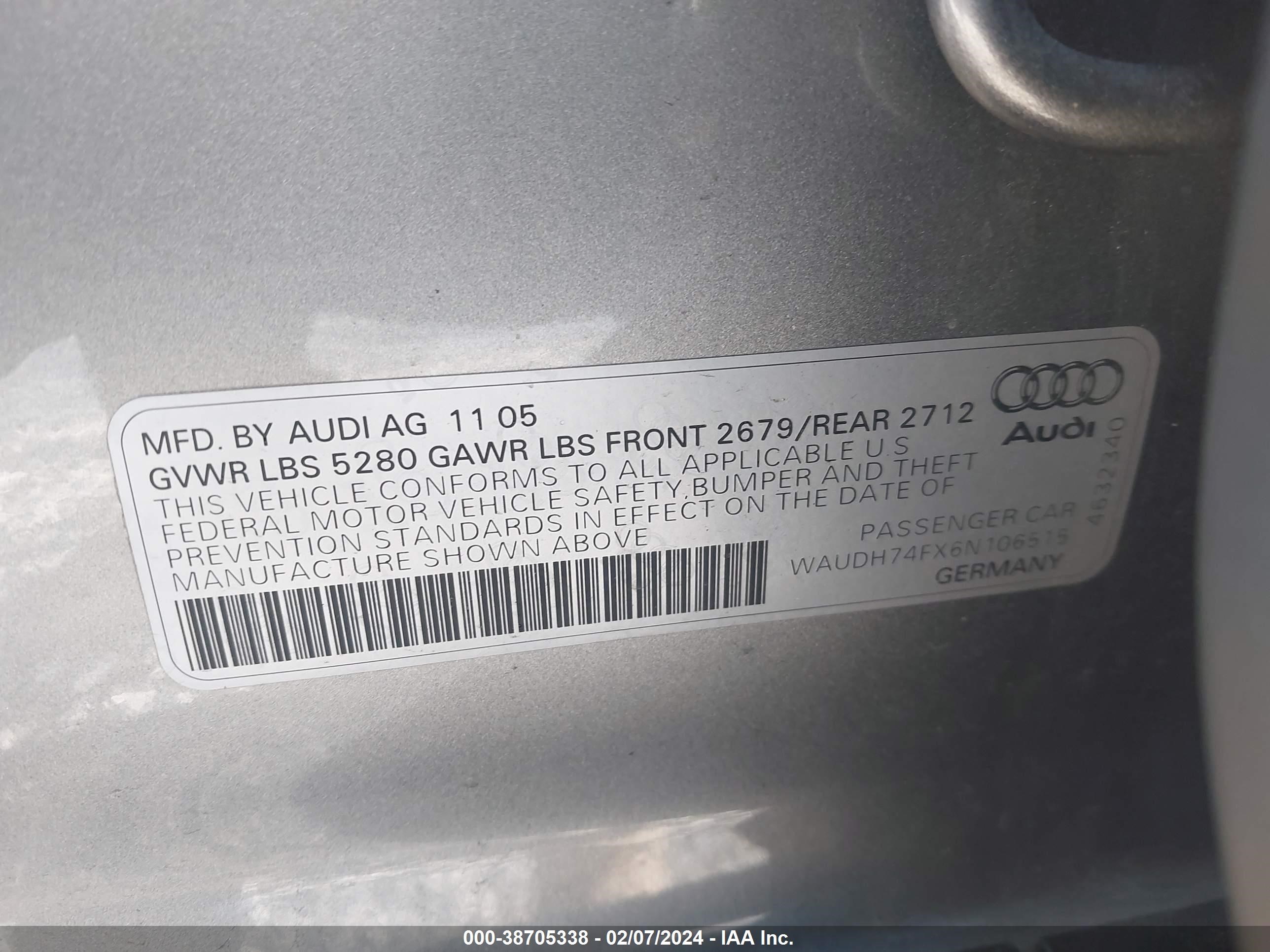 Photo 8 VIN: WAUDH74FX6N106515 - AUDI A6 