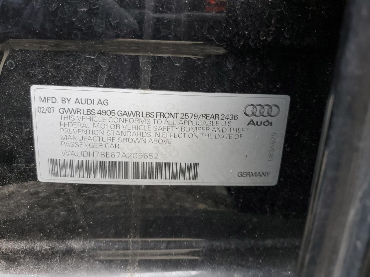 Photo 11 VIN: WAUDH78E67A209652 - AUDI A4 