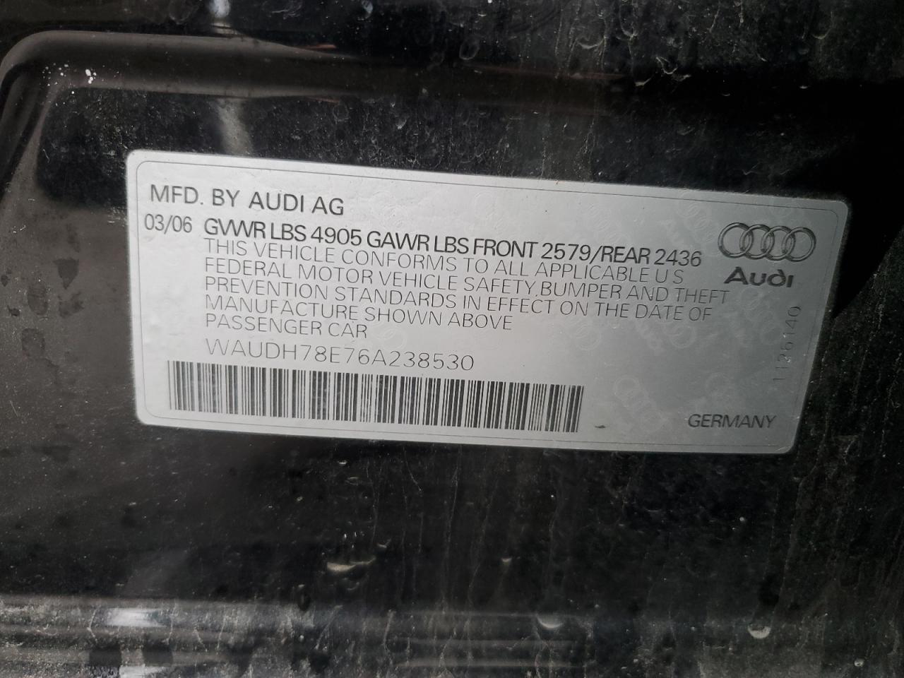 Photo 11 VIN: WAUDH78E76A238530 - AUDI A4 