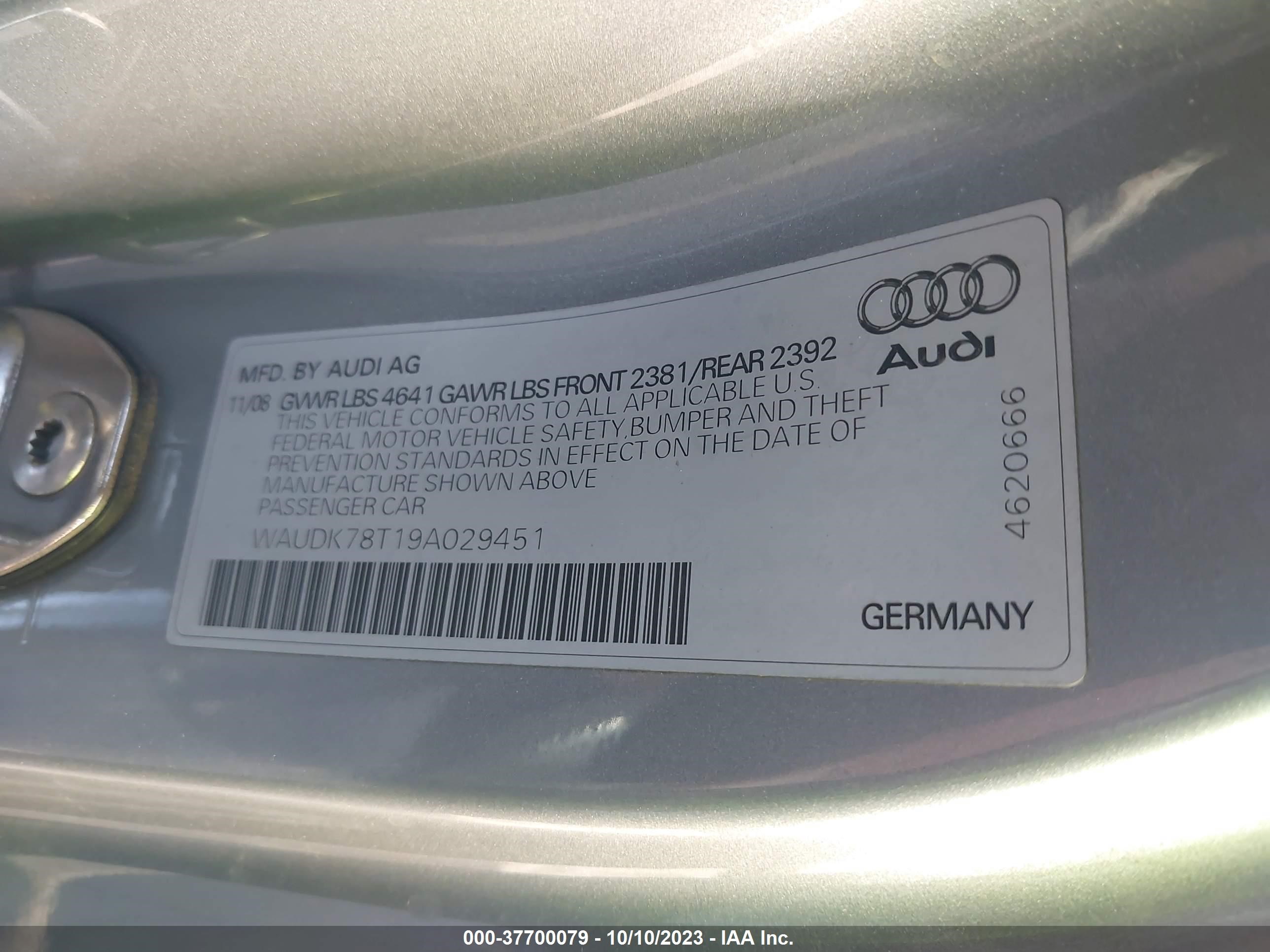 Photo 8 VIN: WAUDK78T19A029451 - AUDI A5 