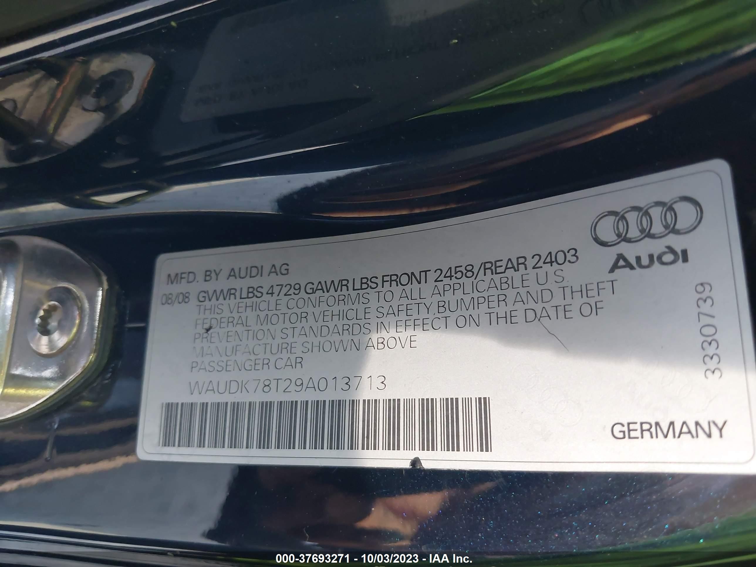 Photo 8 VIN: WAUDK78T29A013713 - AUDI A5 