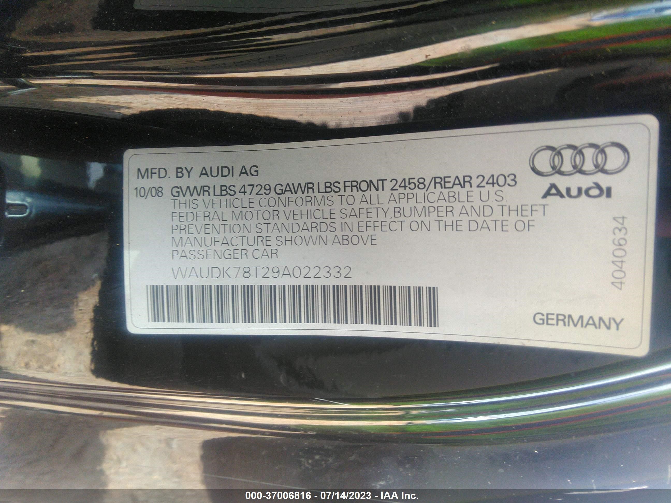 Photo 8 VIN: WAUDK78T29A022332 - AUDI A5 