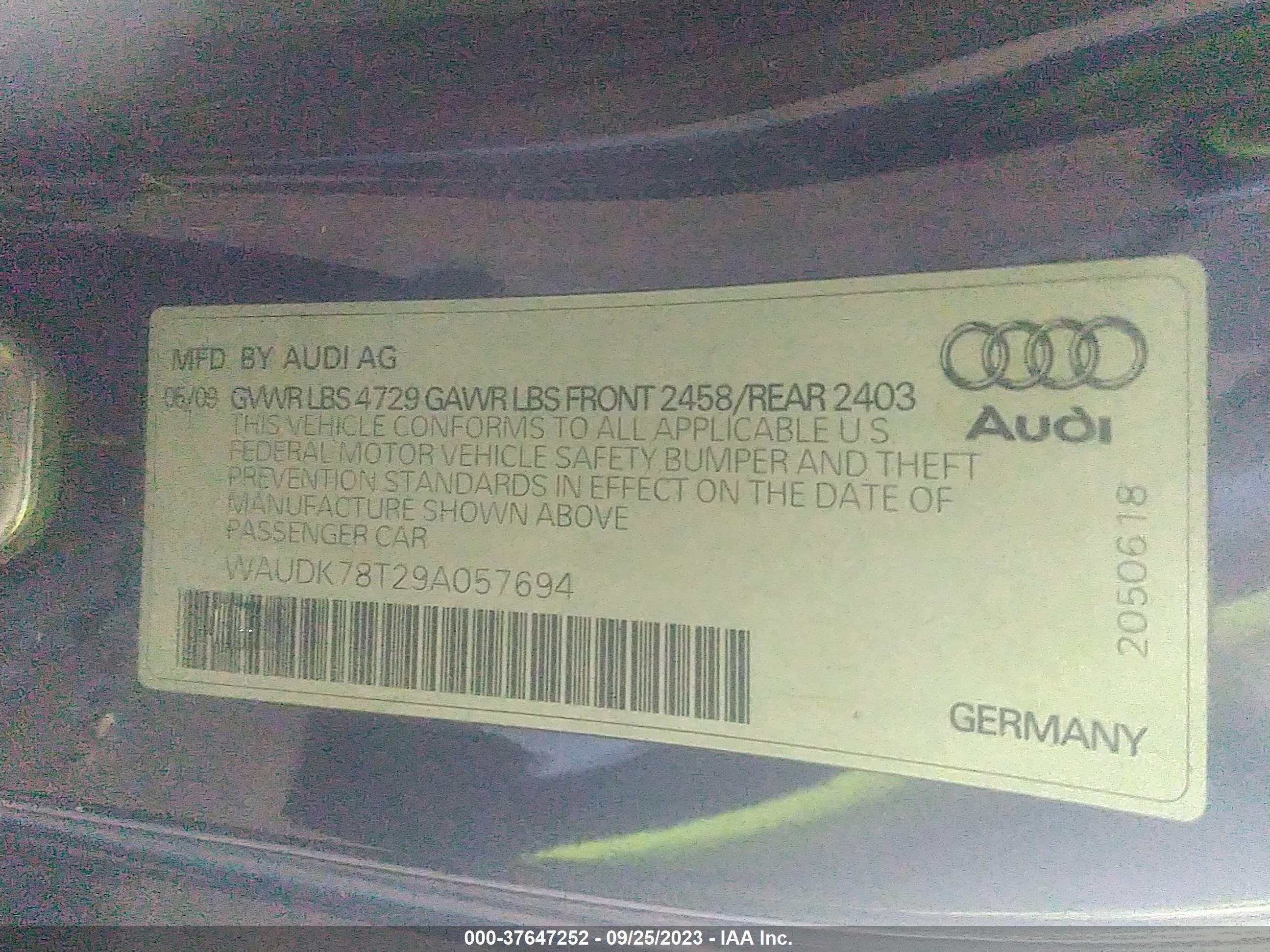 Photo 8 VIN: WAUDK78T29A057694 - AUDI A5 