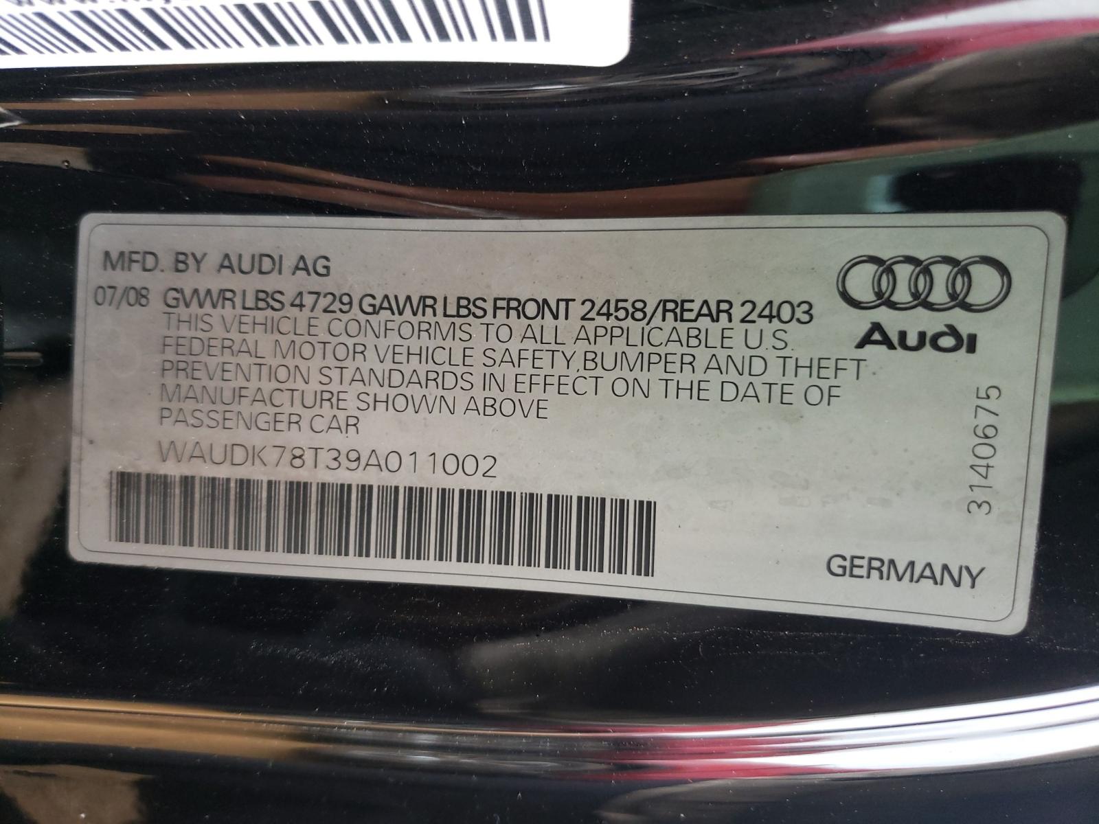 Photo 9 VIN: WAUDK78T39A011002 - AUDI A5 QUATTRO 