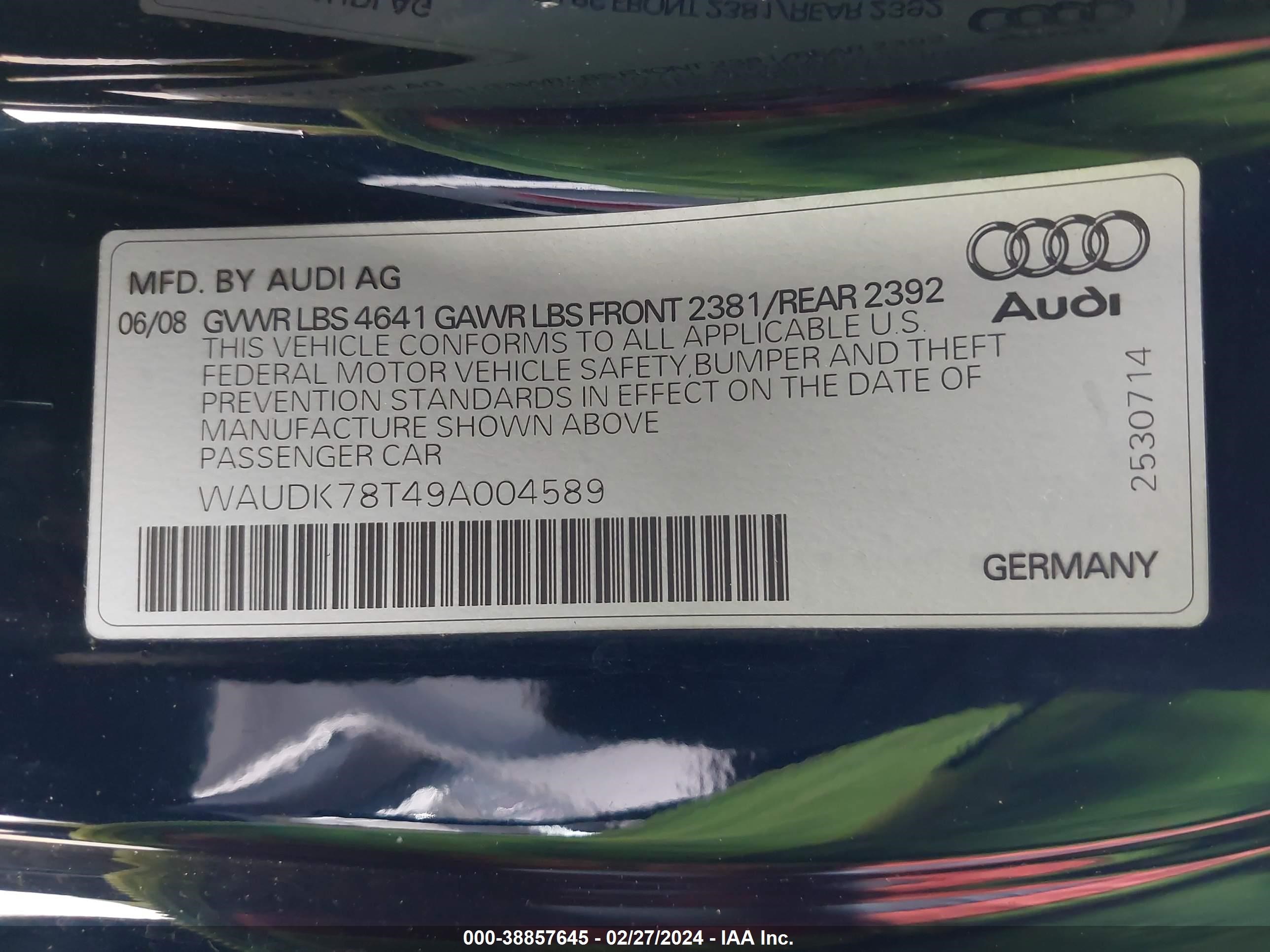 Photo 8 VIN: WAUDK78T49A004589 - AUDI A5 