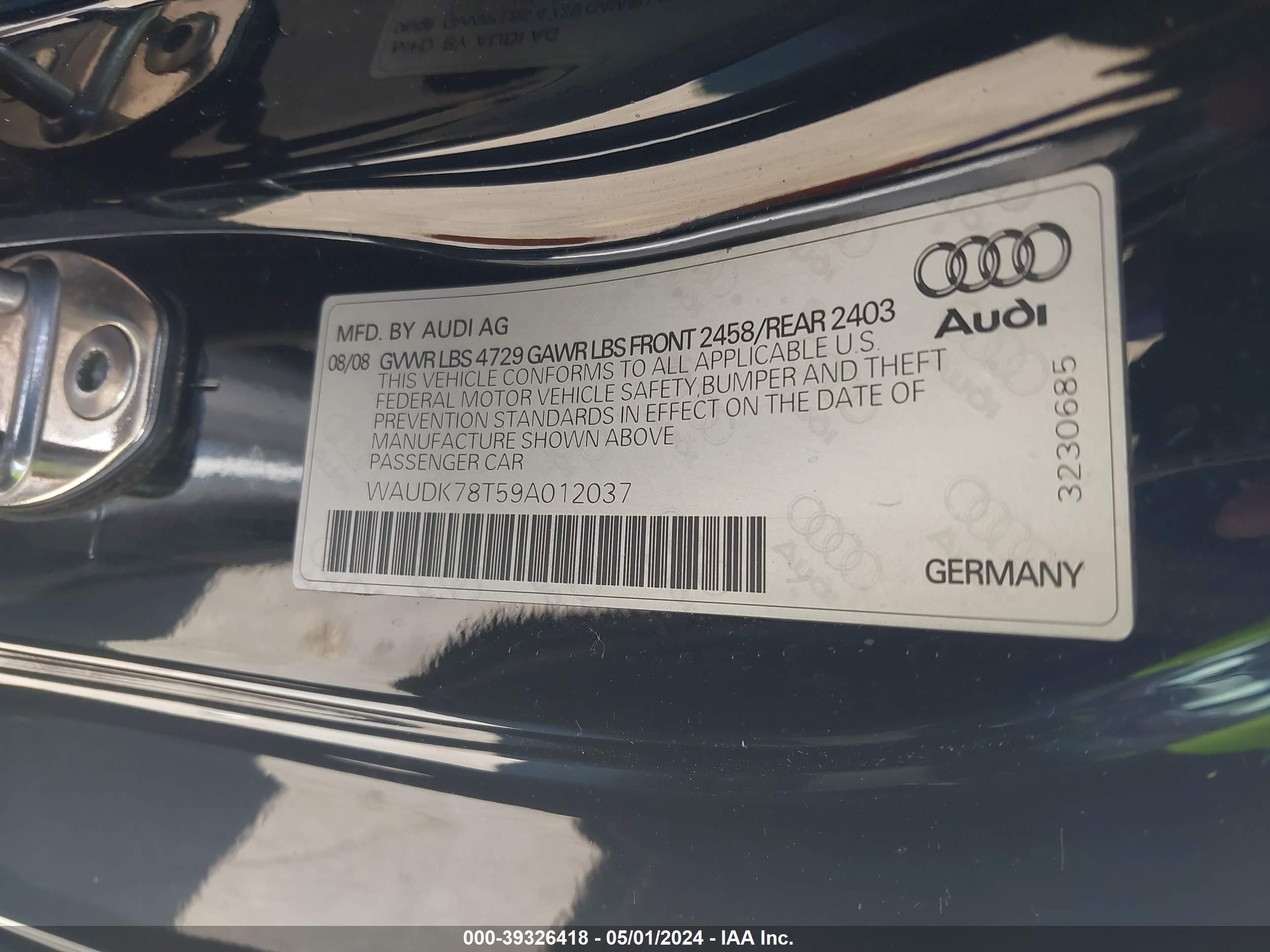 Photo 8 VIN: WAUDK78T59A012037 - AUDI A5 