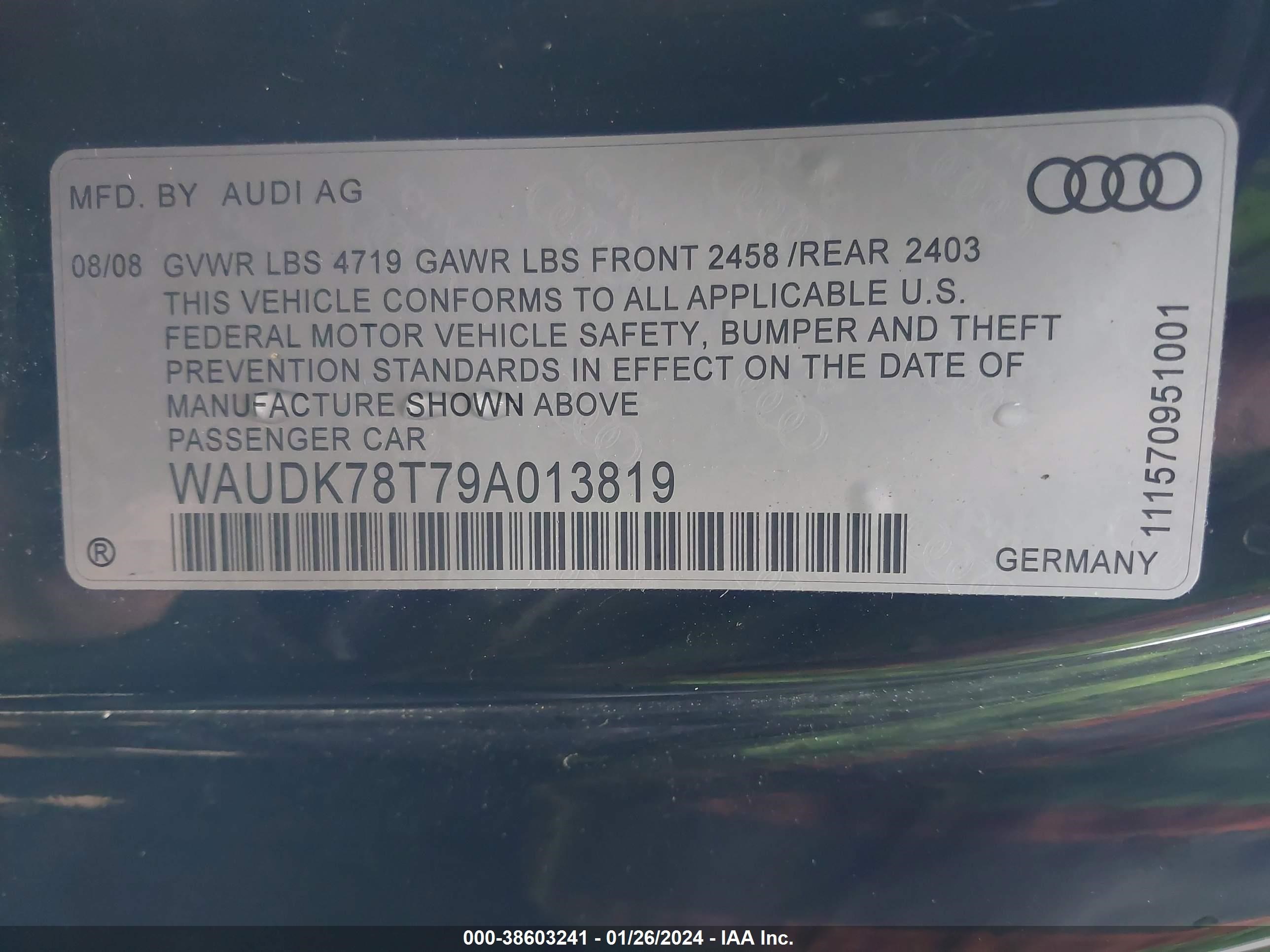 Photo 8 VIN: WAUDK78T79A013819 - AUDI A5 