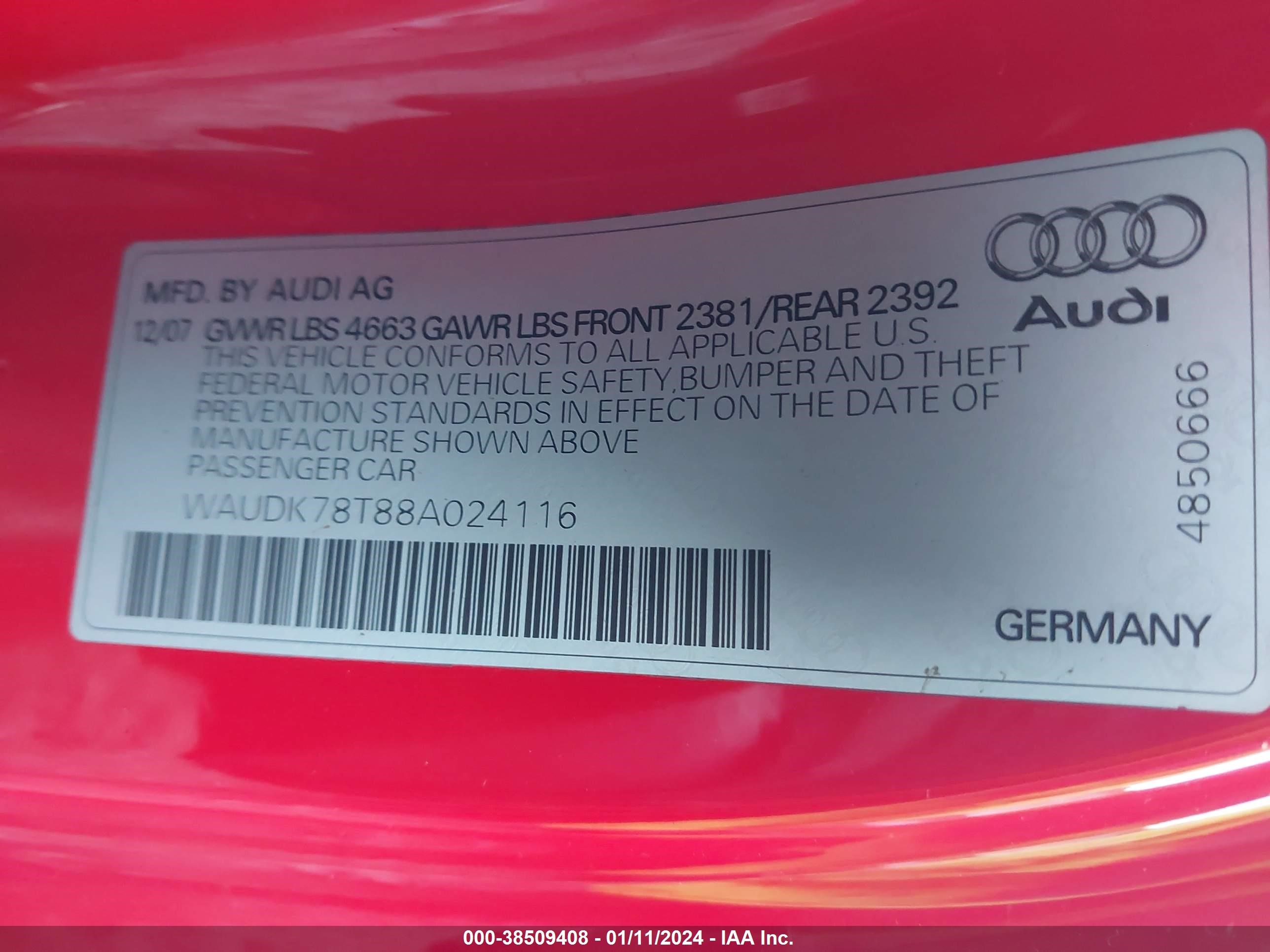 Photo 8 VIN: WAUDK78T88A024116 - AUDI A5 