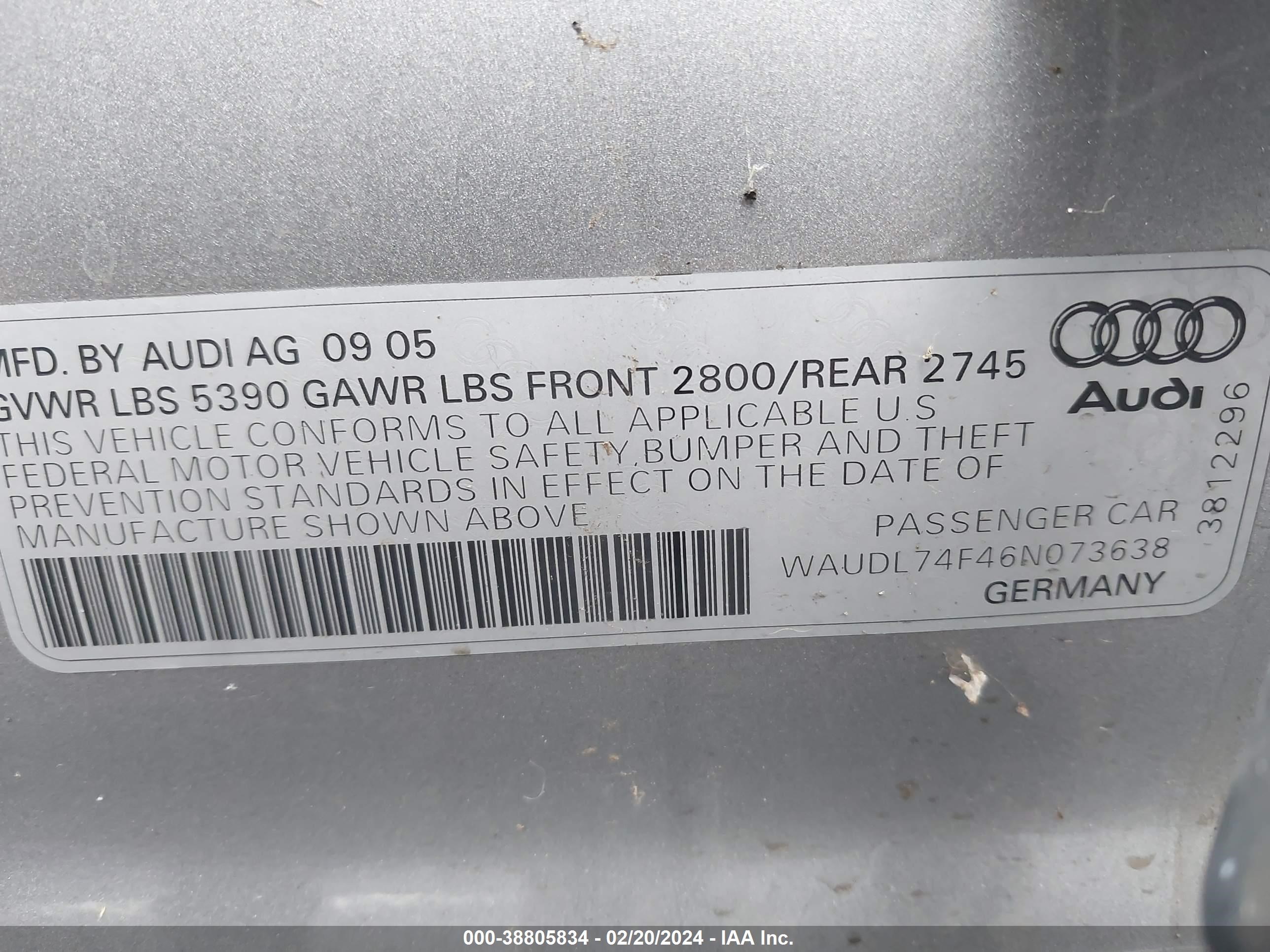 Photo 8 VIN: WAUDL74F46N073638 - AUDI A6 