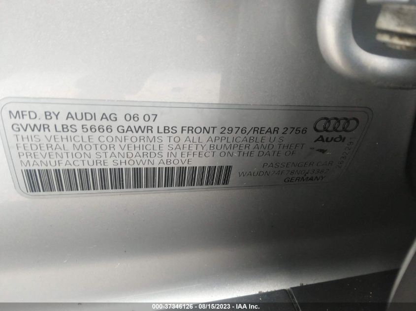 Photo 8 VIN: WAUDN74F78N013382 - AUDI S6 