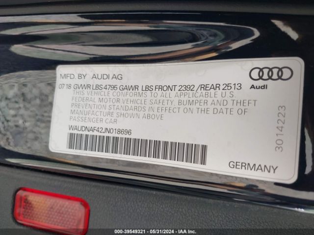 Photo 8 VIN: WAUDNAF42JN018696 - AUDI A4 