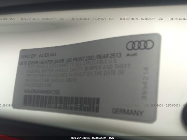 Photo 8 VIN: WAUDNAF44HN041262 - AUDI A4 