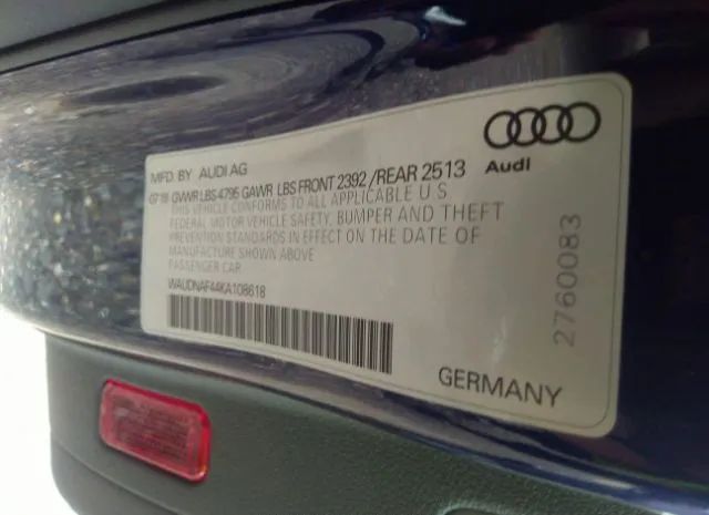 Photo 8 VIN: WAUDNAF44KA108618 - AUDI A4 