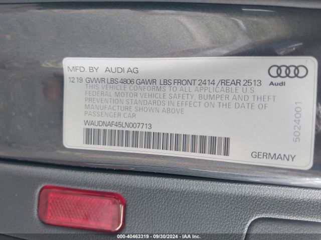 Photo 8 VIN: WAUDNAF45LN007713 - AUDI A4 