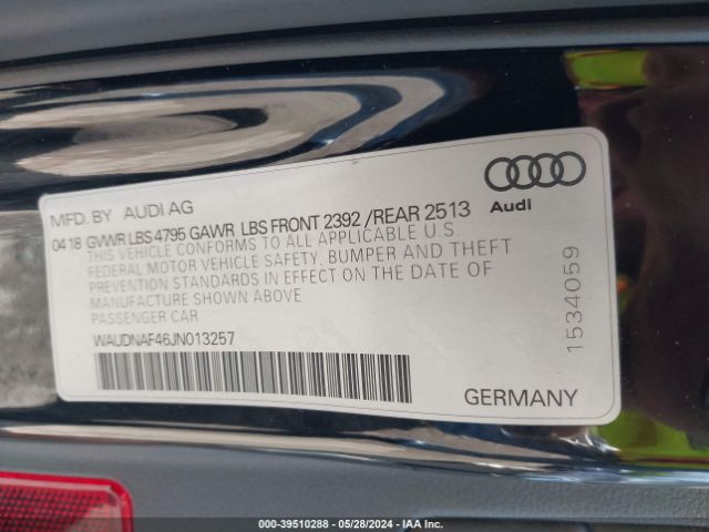 Photo 8 VIN: WAUDNAF46JN013257 - AUDI A4 