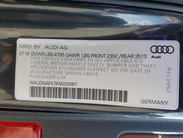 Photo 9 VIN: WAUDNAF47KN020087 - AUDI A4 PREMIUM 