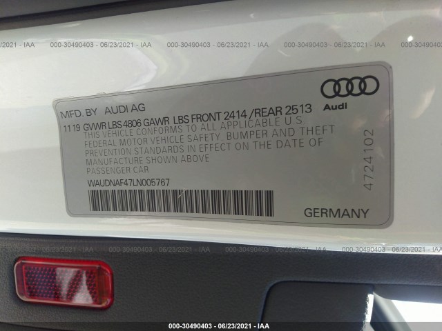 Photo 8 VIN: WAUDNAF47LN005767 - AUDI A4 