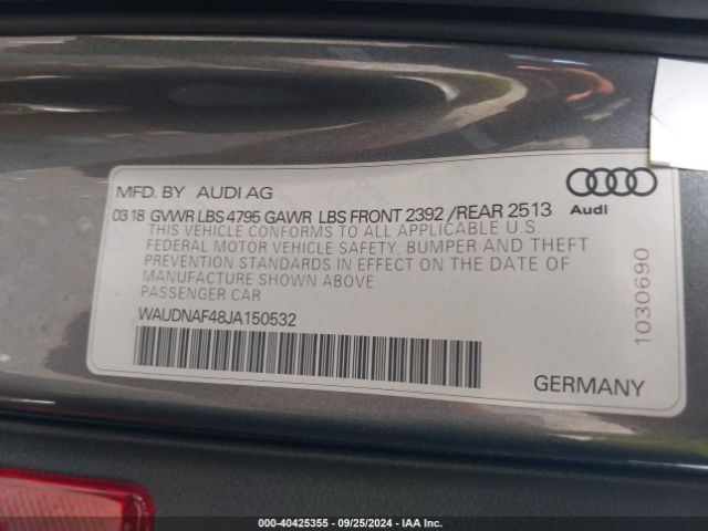 Photo 8 VIN: WAUDNAF48JA150532 - AUDI A4 