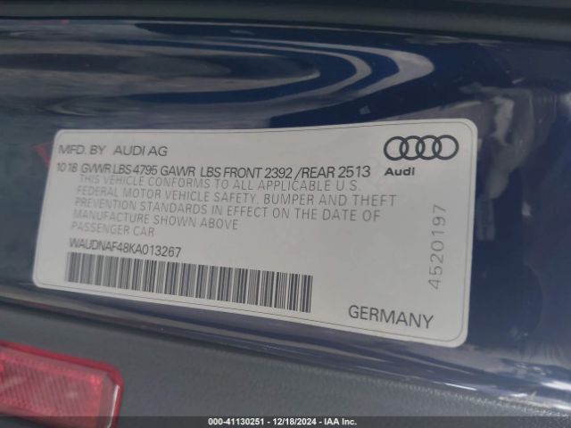 Photo 8 VIN: WAUDNAF48KA013267 - AUDI A4 