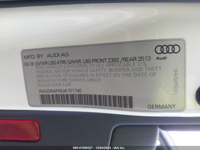 Photo 8 VIN: WAUDNAF49JA151740 - AUDI A4 