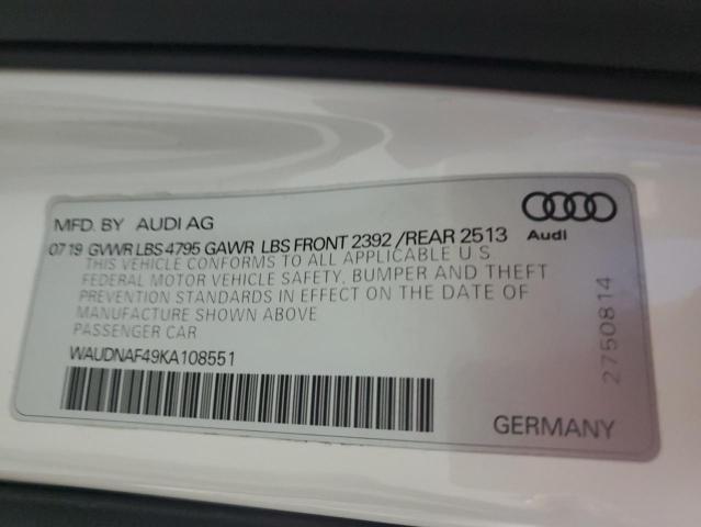 Photo 12 VIN: WAUDNAF49KA108551 - AUDI A4 PREMIUM 