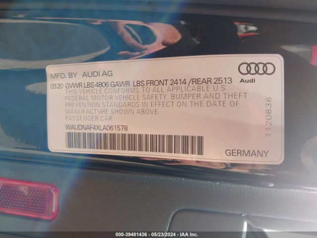 Photo 8 VIN: WAUDNAF4XLA061578 - AUDI A4 