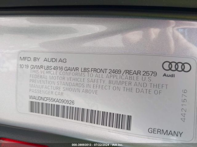 Photo 8 VIN: WAUDNCF55KA090926 - AUDI A5 