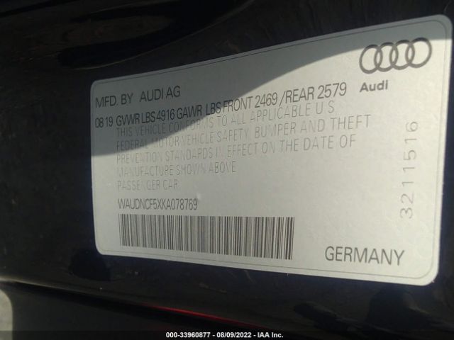 Photo 8 VIN: WAUDNCF5XKA078769 - AUDI A5 SPORTBACK 