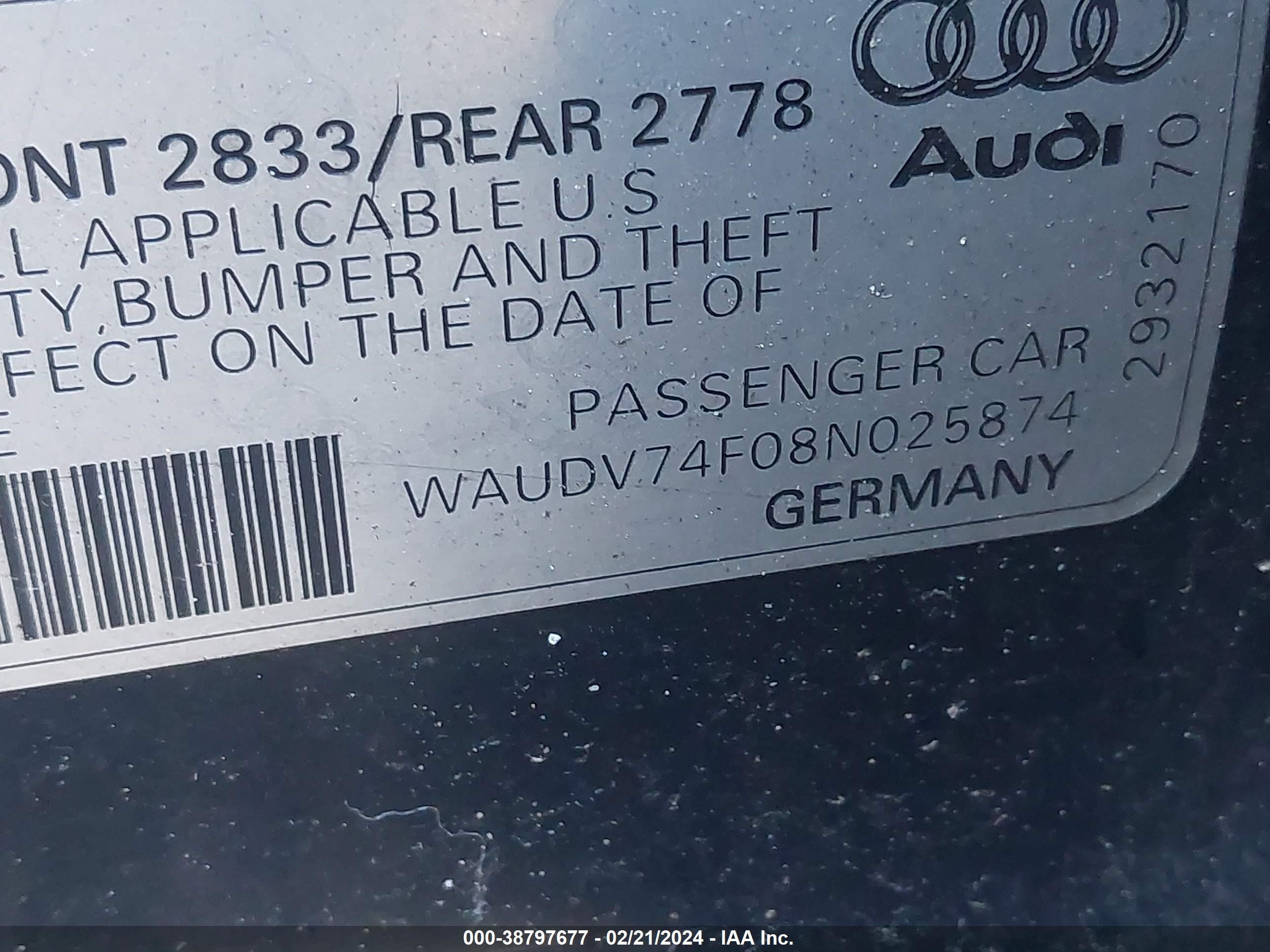 Photo 8 VIN: WAUDV74F08N025874 - AUDI A6 