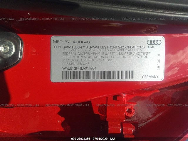 Photo 8 VIN: WAUE1GFF1LA014931 - AUDI S3 