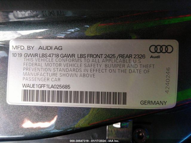 Photo 8 VIN: WAUE1GFF1LA025685 - AUDI S3 