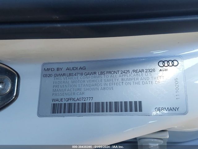 Photo 8 VIN: WAUE1GFFXLA072777 - AUDI S3 