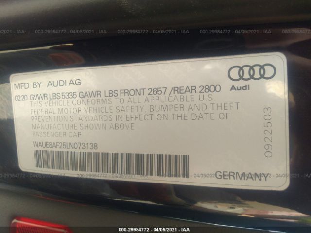 Photo 8 VIN: WAUE8AF25LN073138 - AUDI A6 