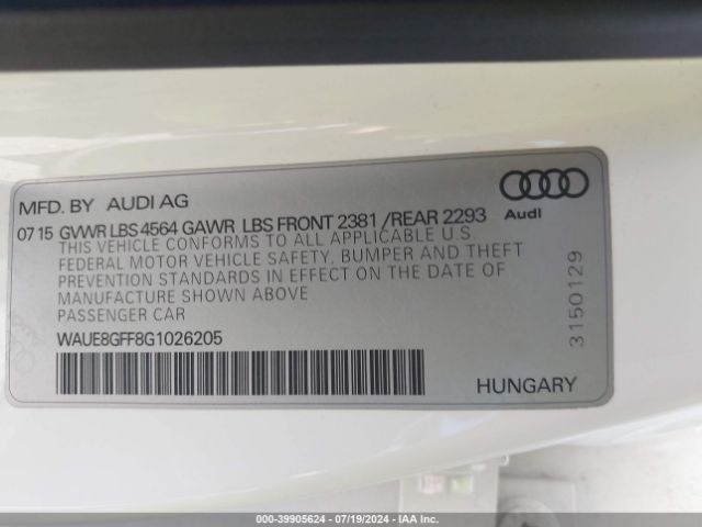 Photo 8 VIN: WAUE8GFF8G1026205 - AUDI A3 