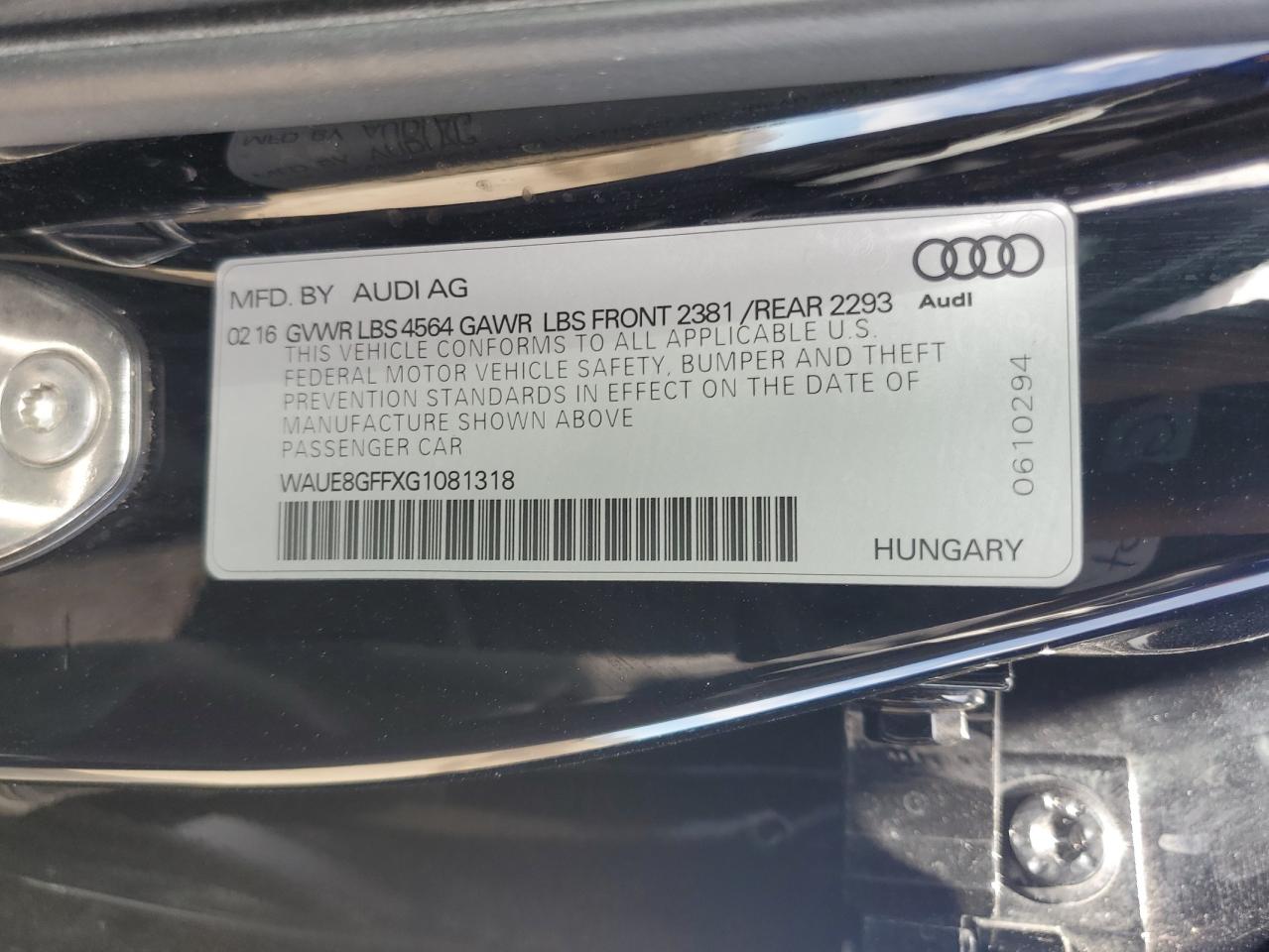 Photo 12 VIN: WAUE8GFFXG1081318 - AUDI A3 