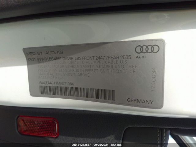 Photo 8 VIN: WAUEAAF41MA071384 - AUDI A4 SEDAN 